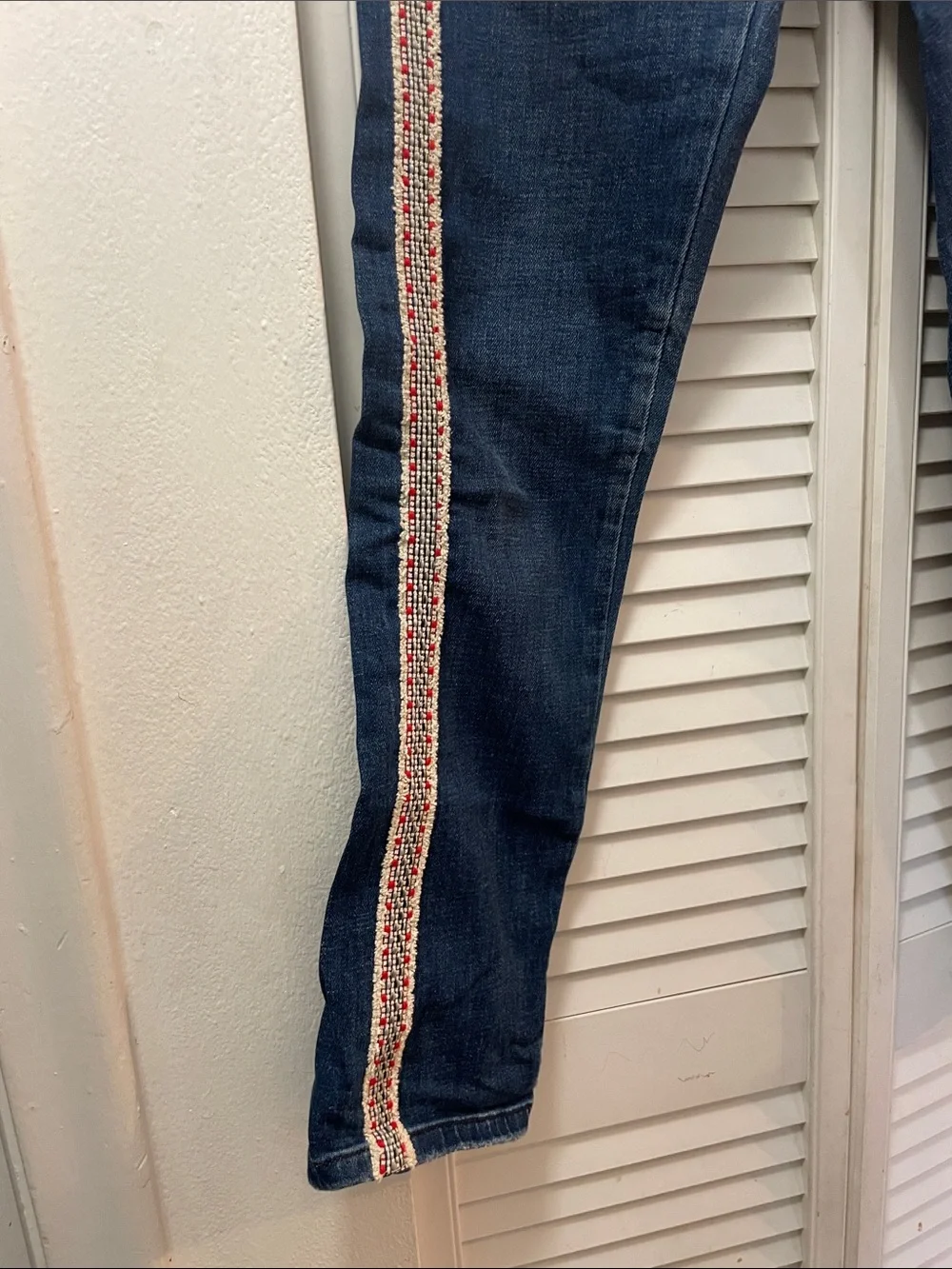 Pilcro Dark Blue Skinny Jeans with Pink Side Trim